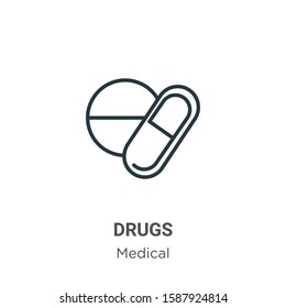 Drugs outline vector icon. Thin line black drugs icon, flat vector simple element illustration from editable medical concept isolated on white background