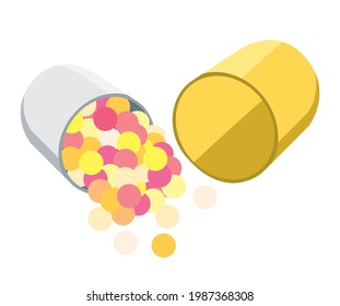 Drugs Over-the-counter drug capsule drug illustration White background Opening capsule