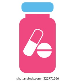 Drugs Phial vector icon. Style is bicolor flat symbol, pink and blue colors, rounded angles, white background.