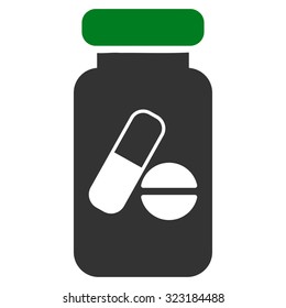 Drugs Phial vector icon. Style is bicolor flat symbol, green and gray colors, rounded angles, white background.