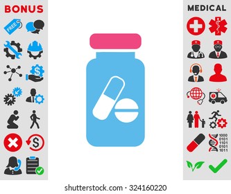 Drugs Phial vector icon. Style is bicolor flat symbol, pink and blue colors, rounded angles, white background.