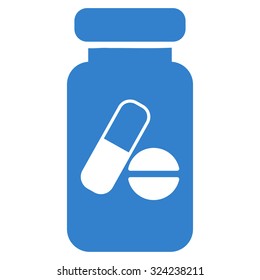Drugs Phial vector icon. Style is flat symbol, cobalt color, rounded angles, white background.