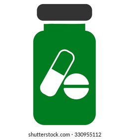 Drugs Phial vector icon. Style is bicolor flat symbol, green and gray colors, rounded angles, white background.