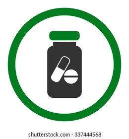 Drugs Phial vector icon. Style is bicolor flat rounded symbol, green and gray colors, rounded angles, white background.