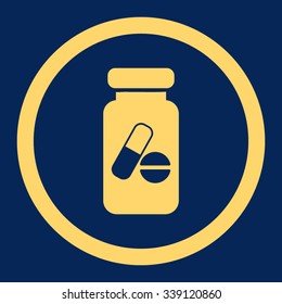 Drugs Phial vector icon. Style is flat rounded symbol, yellow color, rounded angles, blue background.