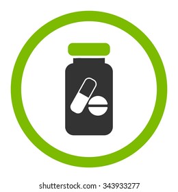 Drugs Phial vector icon. Style is bicolor flat rounded symbol, eco green and gray colors, rounded angles, white background.
