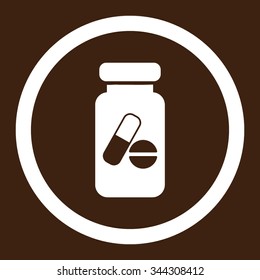 Drugs Phial vector icon. Style is flat rounded symbol, white color, rounded angles, brown background.