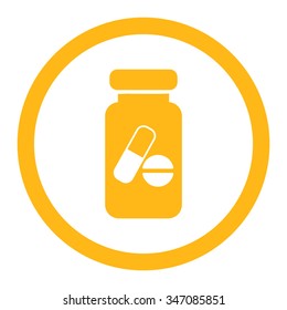 Drugs Phial vector icon. Style is flat rounded symbol, yellow color, rounded angles, white background.