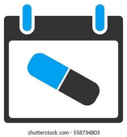 Drugs Pill Calendar Day vector toolbar icon. Style is bicolor flat icon symbol, blue and gray colors, white background.