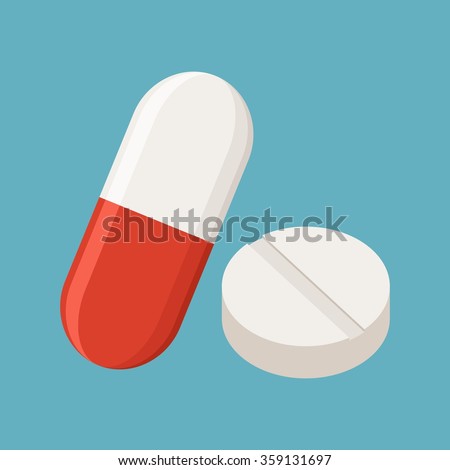Drugs and Pills on blue background, Medical pill, Tablet symbol. Vector Illustration.
