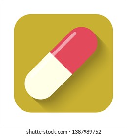 Drugs and Pills on gold background, Medical pill, flat icon symbol. Vector Illustration. 