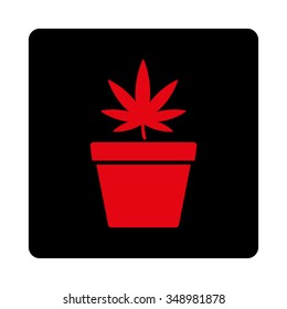Drugs Pot vector icon. Style is flat rounded square button, intensive red and black colors, white background.
