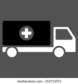 Drugs Shipment vector icon. Style is bicolor flat symbol, black and white colors, rounded angles, gray background.