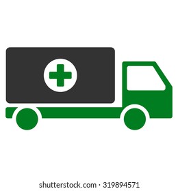 Drugs Shipment vector icon. Style is bicolor flat symbol, green and gray colors, rounded angles, white background.