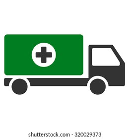 Drugs Shipment vector icon. Style is bicolor flat symbol, green and gray colors, rounded angles, white background.