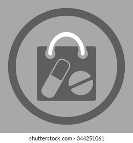 Drugs Shopping Bag vector icon. Style is bicolor flat rounded symbol, dark gray and white colors, rounded angles, silver background.