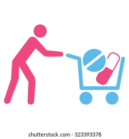 Drugs Shopping vector icon. Style is bicolor flat symbol, pink and blue colors, rounded angles, white background.