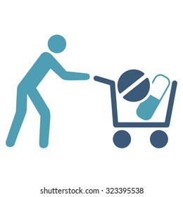 Drugs Shopping vector icon. Style is bicolor flat symbol, cyan and blue colors, rounded angles, white background.