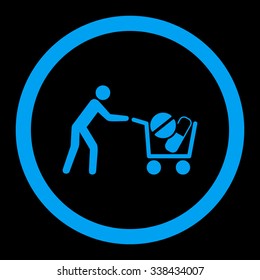 Drugs Shopping vector icon. Style is flat rounded symbol, blue color, rounded angles, black background.