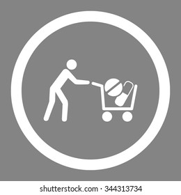 Drugs Shopping vector icon. Style is flat rounded symbol, white color, rounded angles, gray background.