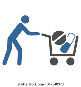 Drugs Shopping vector icon. Style is bicolor flat symbol, cobalt and gray colors, rounded angles, white background.