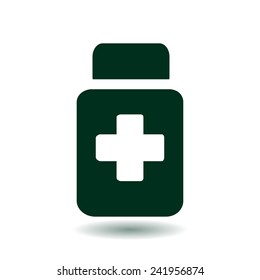 Drugs sign icon. Pack with pills. Flat design style. Vector EPS 10.