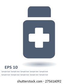 Drugs sign icon. Pack with pills. Flat design style. Vector EPS 10.