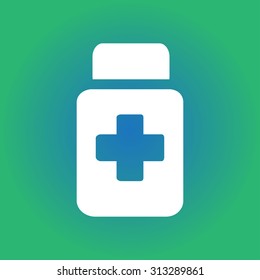 Drugs sign icon. Pack with pills. Flat design style. Vector EPS 10.