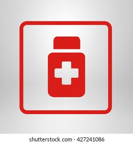 Drugs sign icon. Pack with pills. Flat design style. Vector EPS 10.