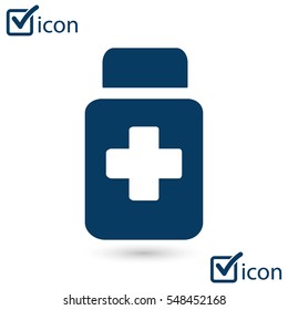 Drugs sign icon. Pack with pills. Flat design style. 