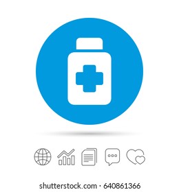 Drugs sign icon. Pack with pills symbol. Copy files, chat speech bubble and chart web icons. Vector