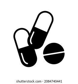 Icono vectorial de drogas. Pega el icono del vector plano.  Icono de píldora. Icono de vector para aplicación web o interfaz de usuario. 