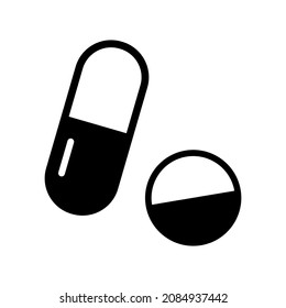 Icono vectorial de drogas. Pega el icono del vector plano.  Icono de píldora. Icono de vector para aplicación web o interfaz de usuario. 
