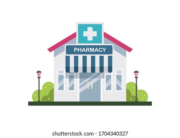 Drugstore Building. Pharmacy Store. Simple Flat Illustration.