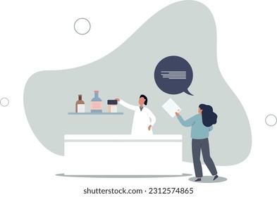 Drugstore customer in apothecary buy pharmacy medicine .Queue after prescription pills as treatment from pharmacistflat vector illustration.