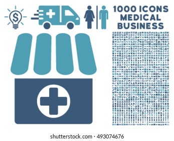 Drugstore Icon With 1000 Medical Business Cyan And Blue Vector Pictographs. Collection Style Is Flat Bicolor Symbols, White Background.