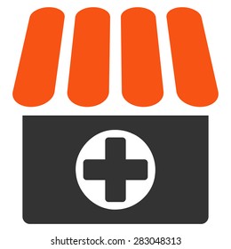 Drugstore icon from Business Bicolor Set. Vector style: bicolor flat symbol, orange and gray colors, rounded angles, white background.