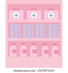 Drugstore icon showcase vector shelf with drug