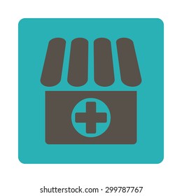 Drugstore icon. Vector style is grey and cyan colors, flat rounded square button on a white background.