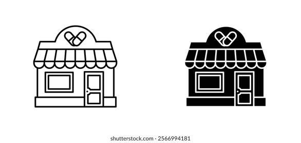 Drugstore icons in outline and fill. vector illustration for ui.