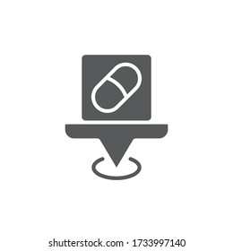 Drugstore location pin vector icon symbol isolated on white background