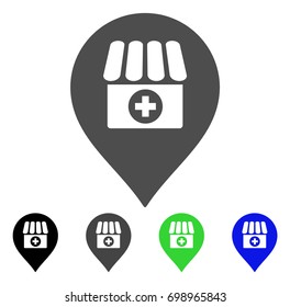 Drugstore Marker flat vector icon. Colored drugstore marker, gray, black, blue, green icon variants. Flat icon style for application design.