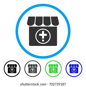 Drugstore rounded icon. Vector illustration style is a flat iconic symbol inside a circle, black, gray, blue, green versions. Designed for web and software interfaces.