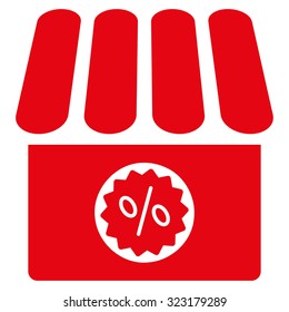 Drugstore Sale vector icon. Style is flat symbol, red color, rounded angles, white background.