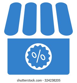 Drugstore Sale vector icon. Style is flat symbol, cobalt color, rounded angles, white background.