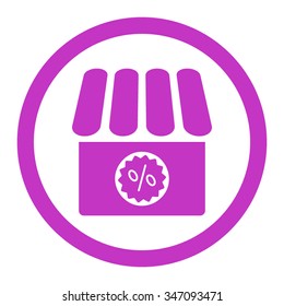 Drugstore Sale vector icon. Style is flat rounded symbol, violet color, rounded angles, white background.