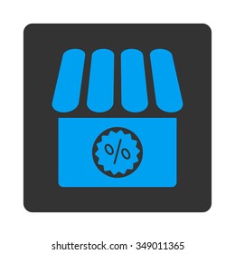 Drugstore Sale vector icon. Style is flat rounded square button, blue and gray colors, white background.