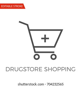 Drugstore Shopping Thin Line Vector Icon. Flat Icon Isolated on the White Background. Editable Stroke EPS file. Vector illustration.