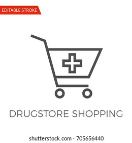 Drugstore Shopping Thin Line Vector Icon. Flat Icon Isolated on the White Background. Editable Stroke EPS file. Vector illustration.