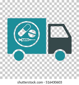 Drugstore Truck EPS vector icon. Illustration style is flat iconic bicolor soft blue symbol on chess transparent background.